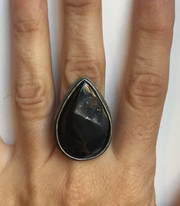 black onyx druzy ring small batch jewelry pear shaped onyx stone ring